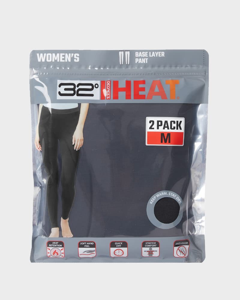 32 Degrees Women's Ultra Light Thermal Baselayer Leggings, 2-Pack, Black