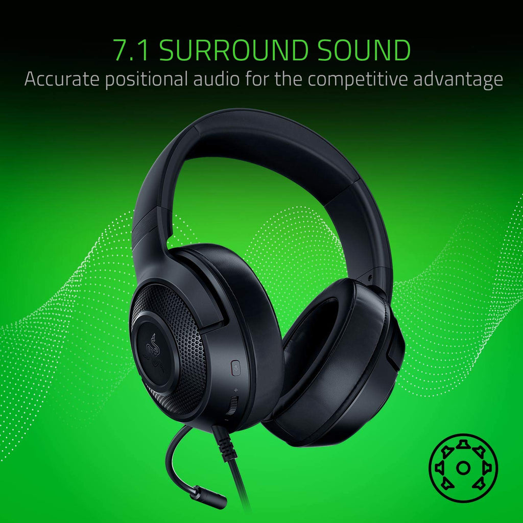 Razer Kraken X Ultralight Gaming Headset with 7.1 Surround Sound, Black