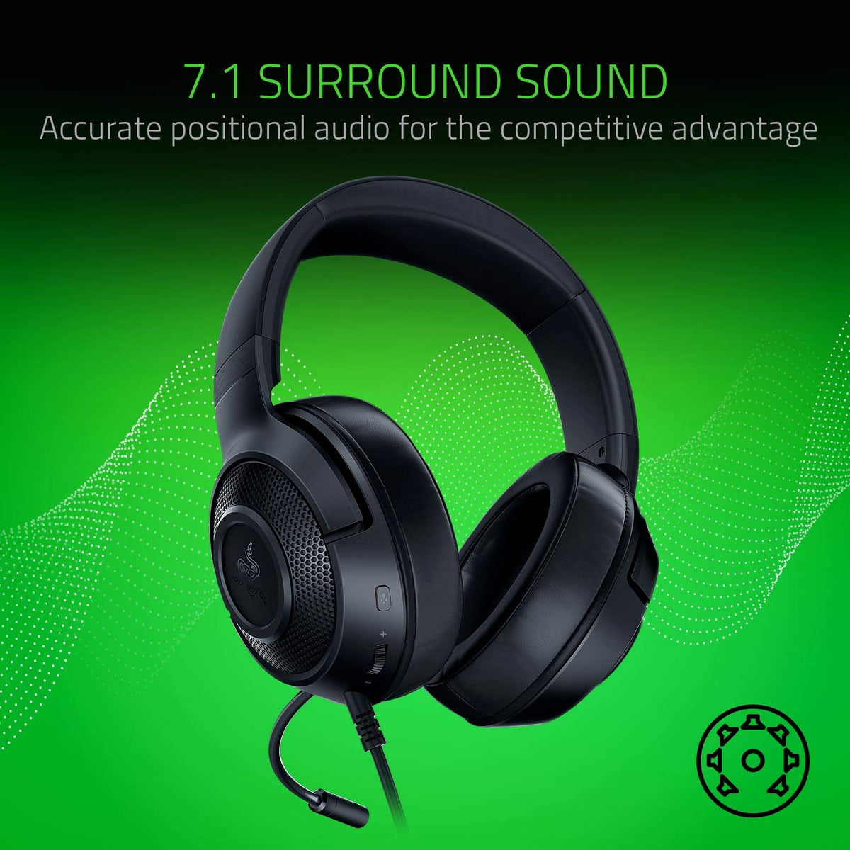 Razer Kraken X Ultralight Gaming Headset with 7.1 Surround Sound, Black