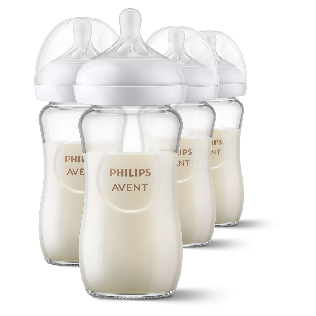 Philips Avent Natural Glass Baby Bottle, 8 oz, Medium Flow, 4-Pack (SCY913/04)