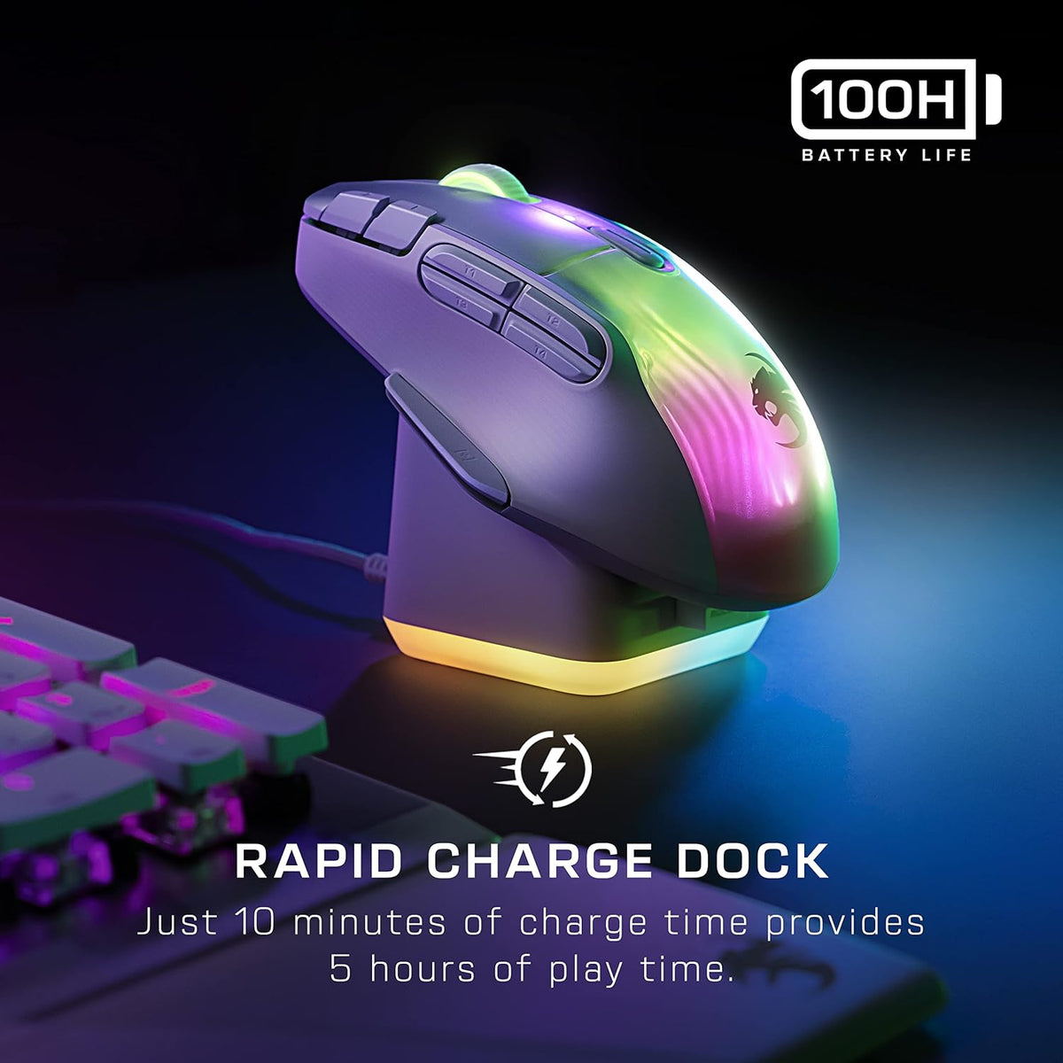 ROCCAT Kone XP Air Wireless RGB Gaming Mouse with Charging Dock, Black