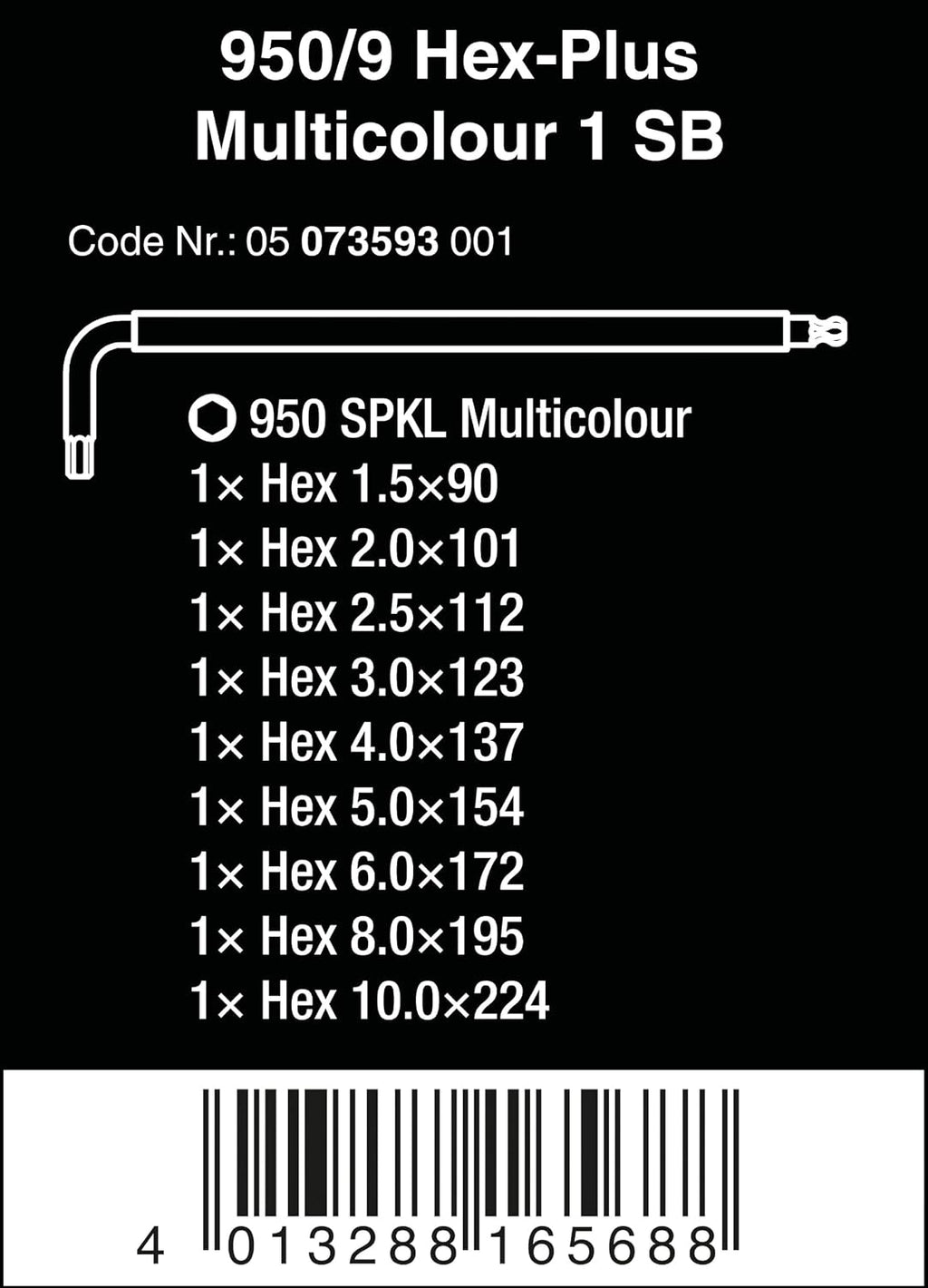 Wera 950 SPKL/9 SM N Multicolour Metric L-Key Set, 9 Pieces (05073593001)