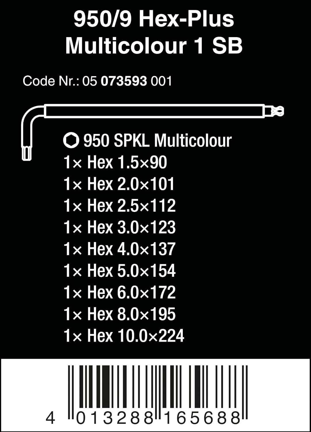 Wera 950 SPKL/9 SM N Multicolour Metric L-Key Set, 9 Pieces (05073593001)