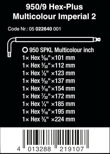 Wera 950/9 Hex-Plus Multicolour Imperial 2 L-Key Set, 9 Pieces (05022640001)