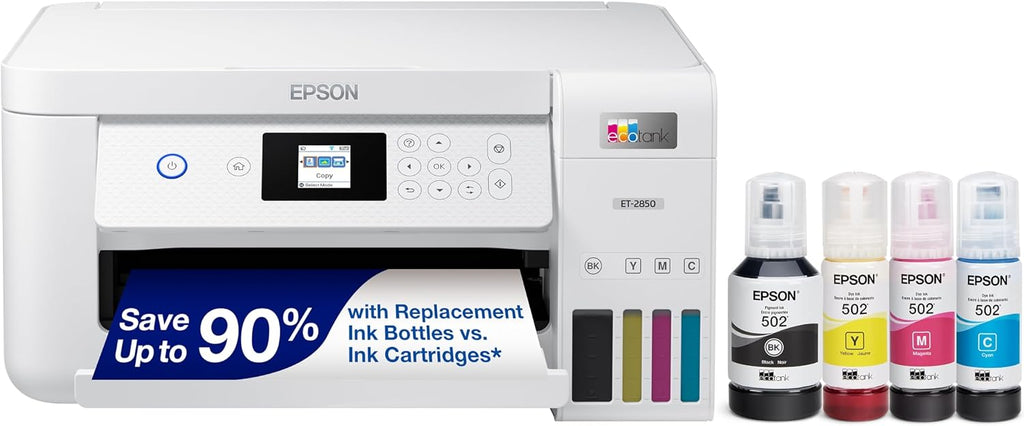 Epson EcoTank ET-2850 Wireless Color All-in-One Supertank Printer, White