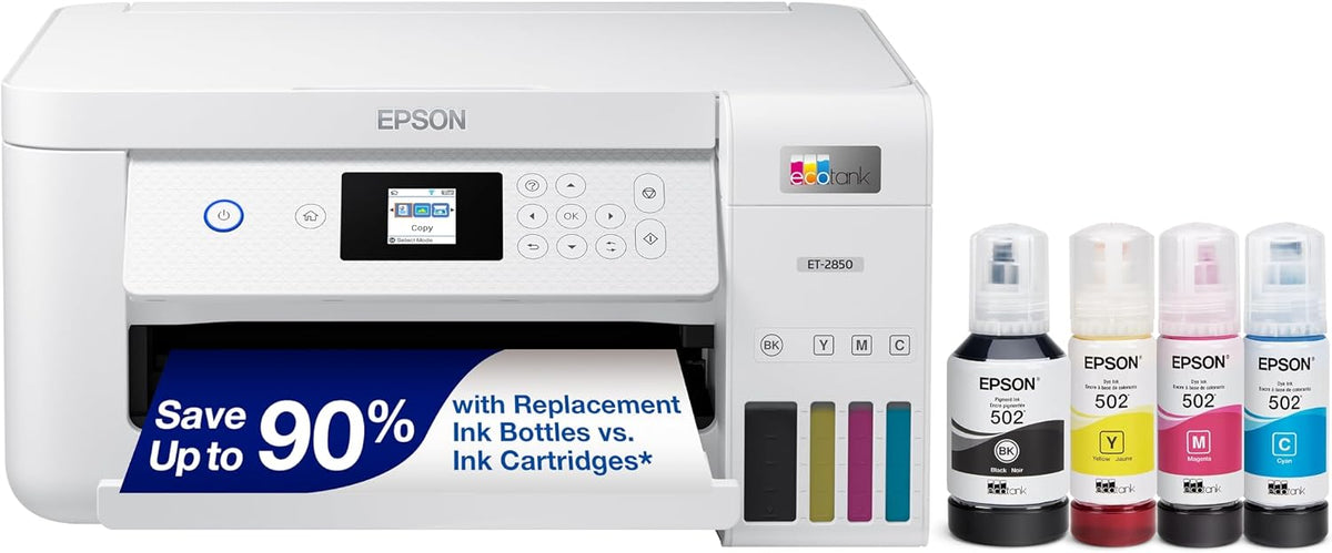 Epson EcoTank ET-2850 Wireless Color All-in-One Supertank Printer, White