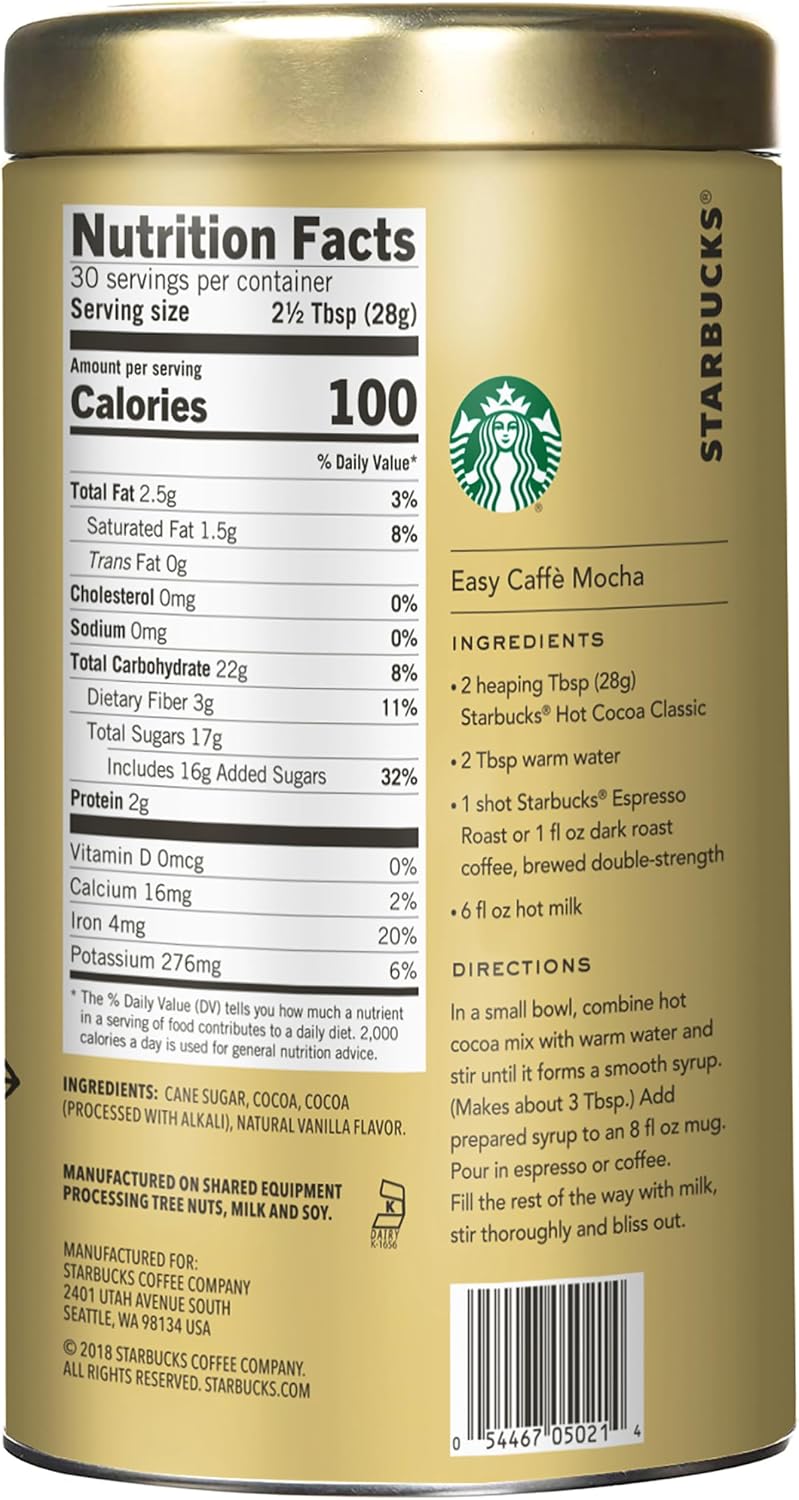 Starbucks Classic Hot Cocoa Mix, 30 oz Tin