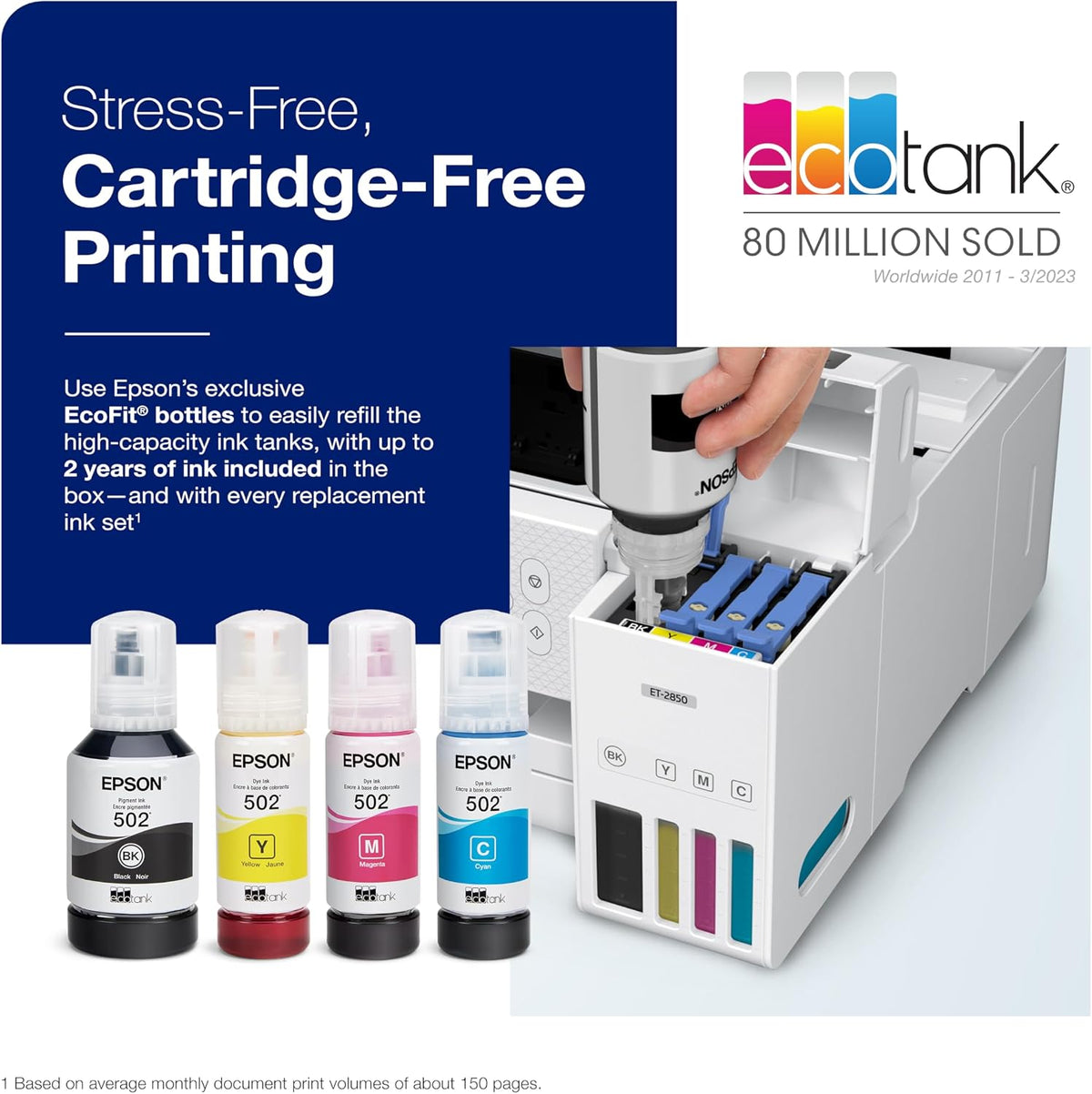 Epson EcoTank ET-2850 Wireless Color All-in-One Supertank Printer, White