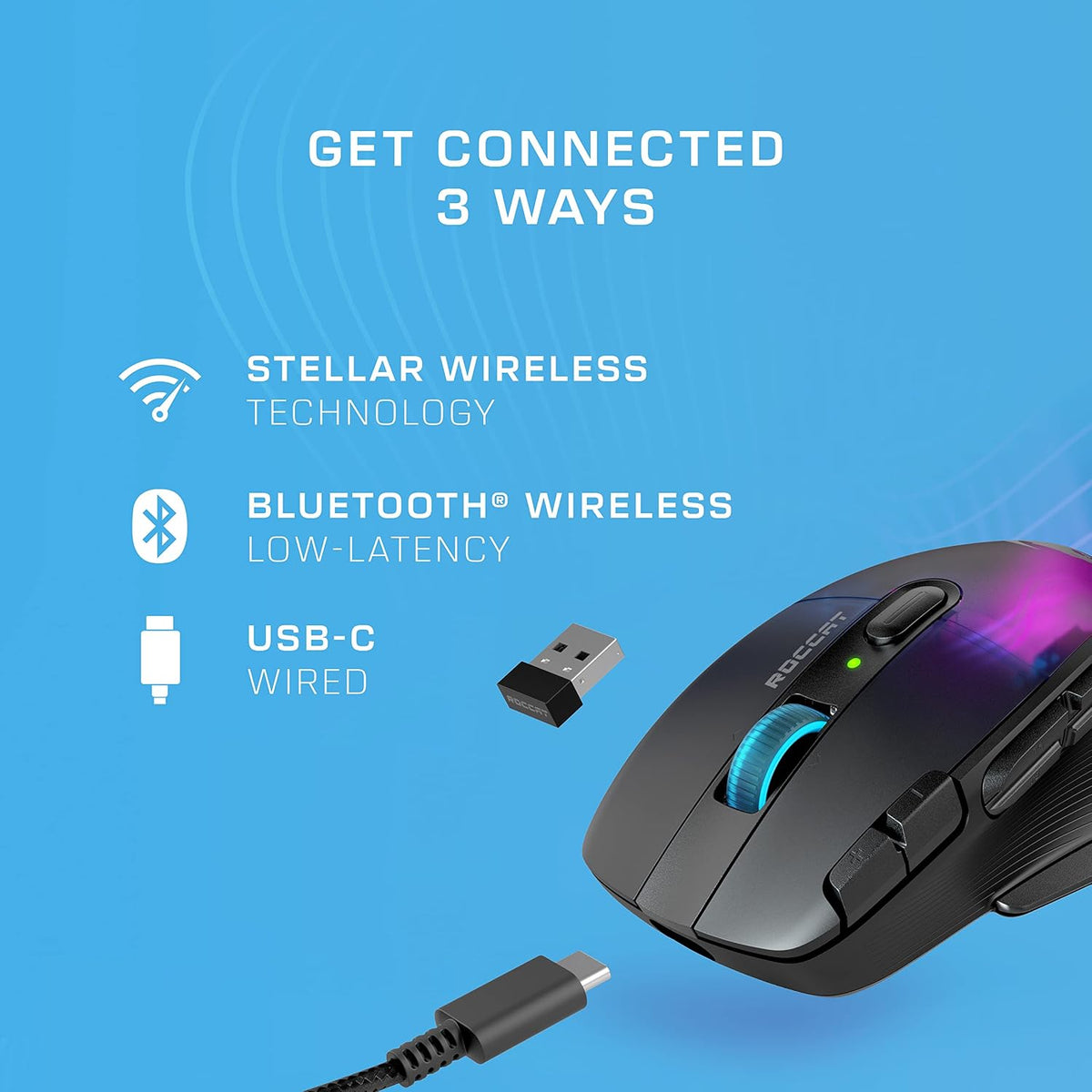 ROCCAT Kone XP Air Wireless RGB Gaming Mouse with Charging Dock, Black