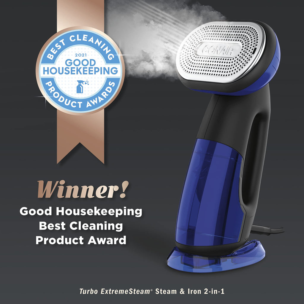 Conair Turbo ExtremeSteam 2-in-1 Handheld Steamer and Iron, 1875W, Black/Blue
