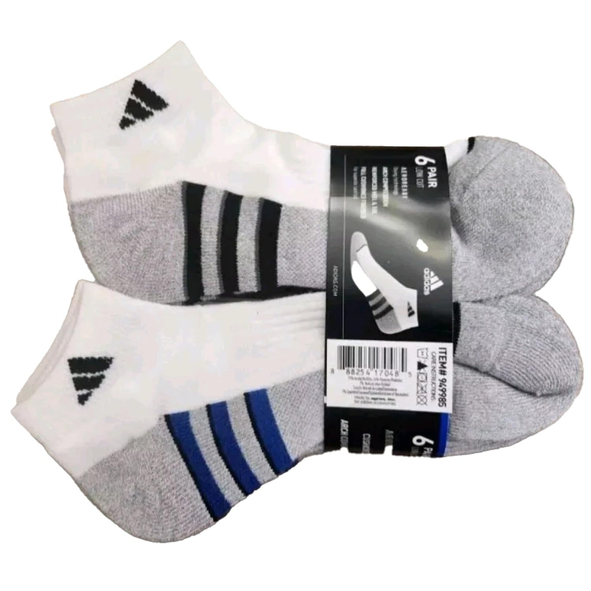 adidas Aeroready Cushioned Low Cut Socks, 6-Pack, White, Shoe Size 6-12