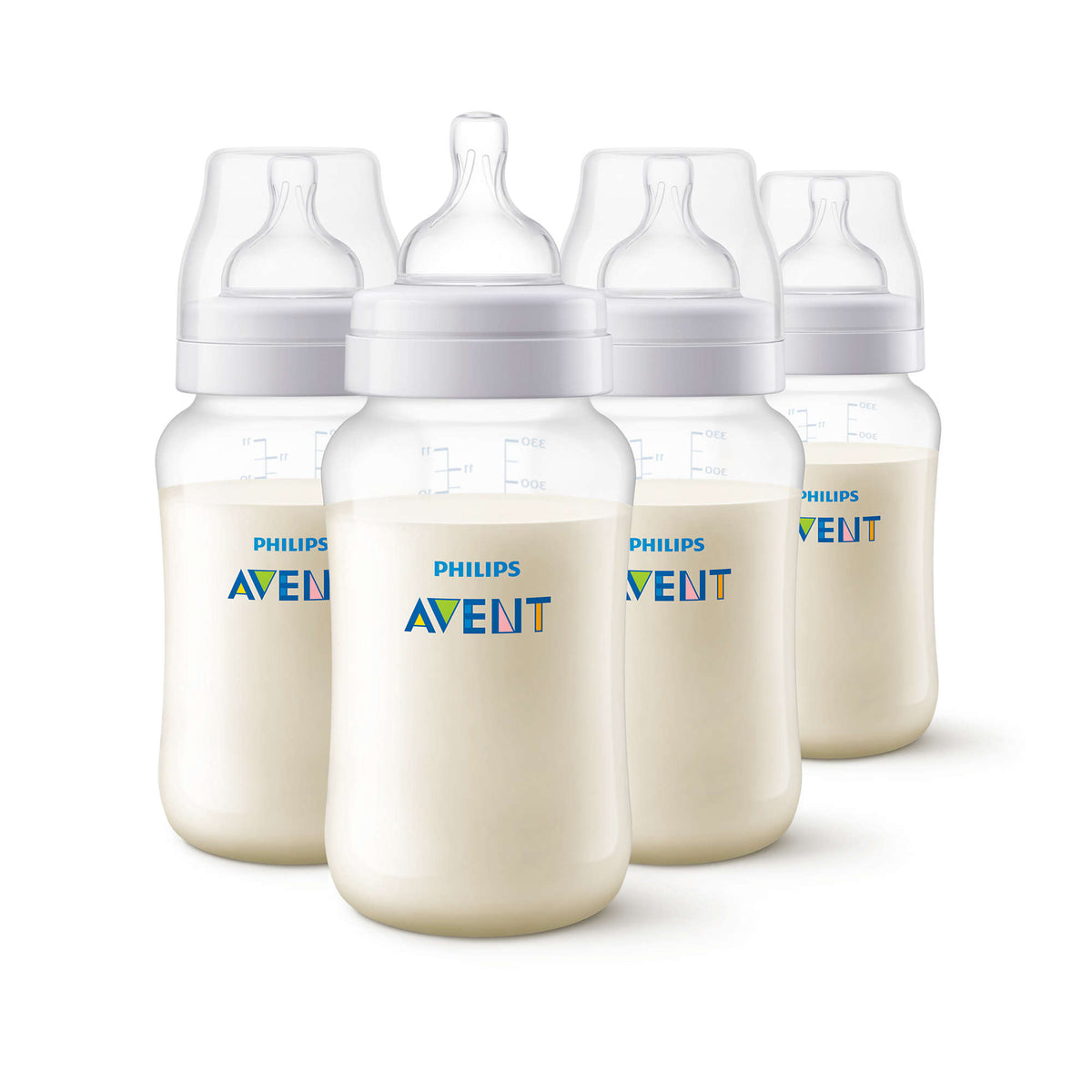 Philips Avent Anti-Colic Baby Bottle, 11 oz, Flow 3 Nipple, Clear, 4-Pack (SCY106/04)