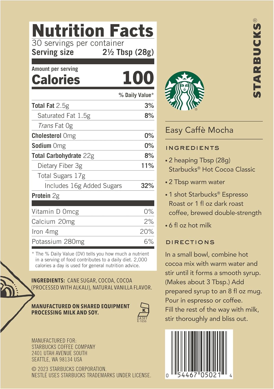 Starbucks Classic Hot Cocoa Mix, 30 oz Tin