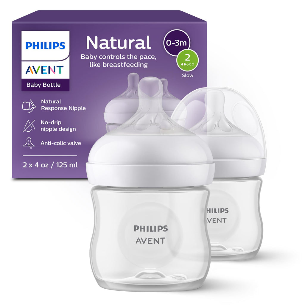 Philips Avent Natural Baby Bottles, 4 oz, 2-Pack, Slow Flow (SCY900/02)