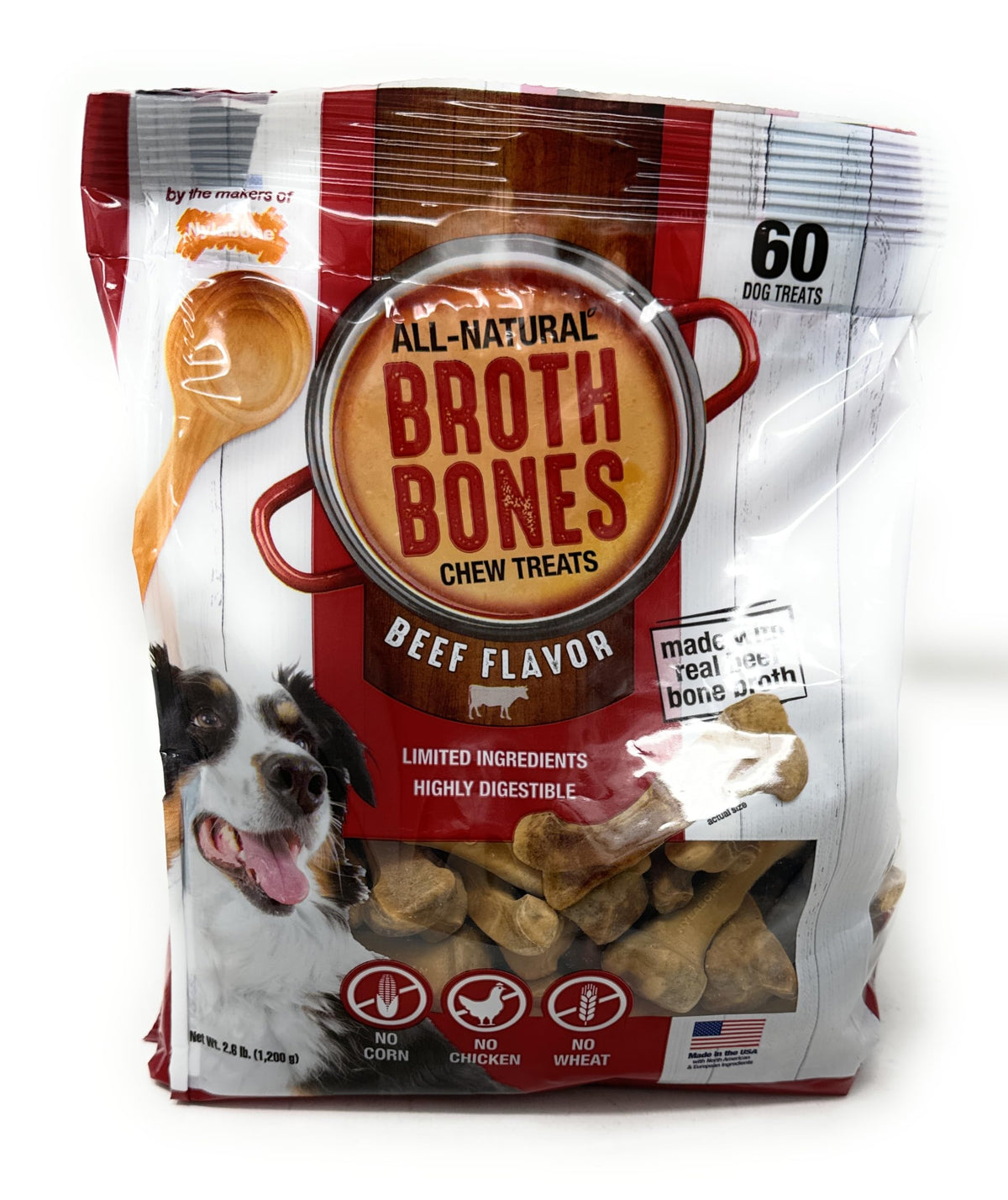 Nylabone Broth Bones Beef Dog Treats, 60 Count, 2.6 lb