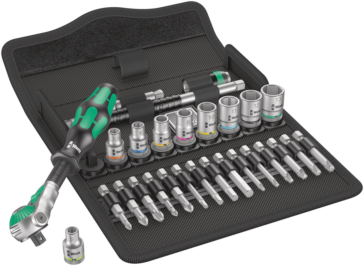 Wera 8100 SA 6 Zyklop Speed 1/4" Ratchet & Socket Set, Metric, 28 Pieces (05004016001)