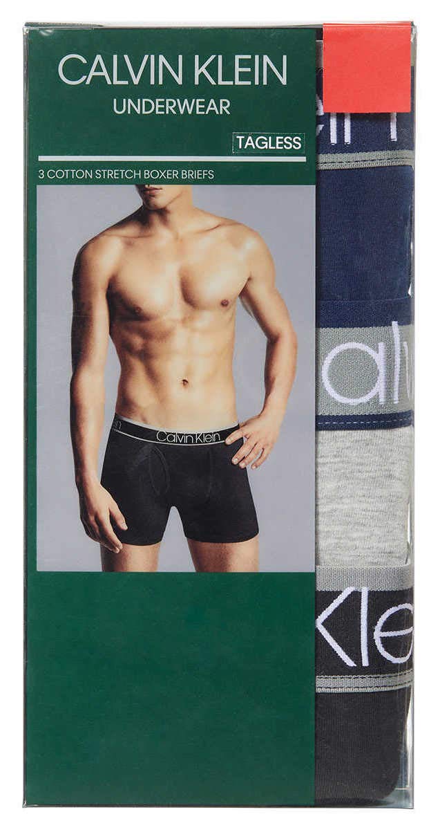 Calvin Klein Men's Cotton Stretch Boxer Briefs, 3-Pack, Navy/Heather Grey/Black, Large