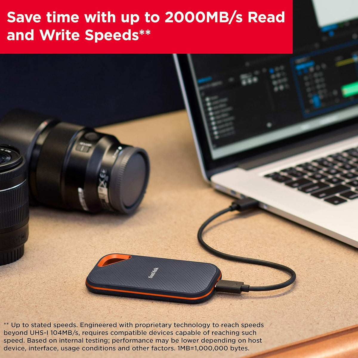 SanDisk 1TB Extreme PRO Portable SSD, USB-C, up to 2000MB/s (SDSSDE81-1T00-G25)