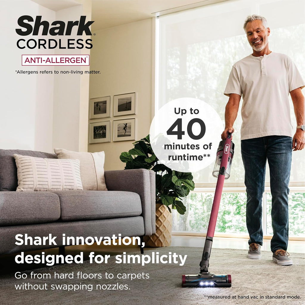 Shark Cordless Pet Stick Vacuum with PowerFins, Red (IZ362H)