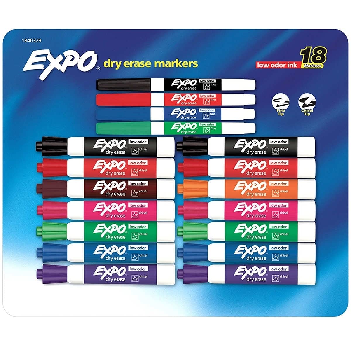 EXPO Low Odor Dry Erase Markers, Assorted Colors, 18 Count