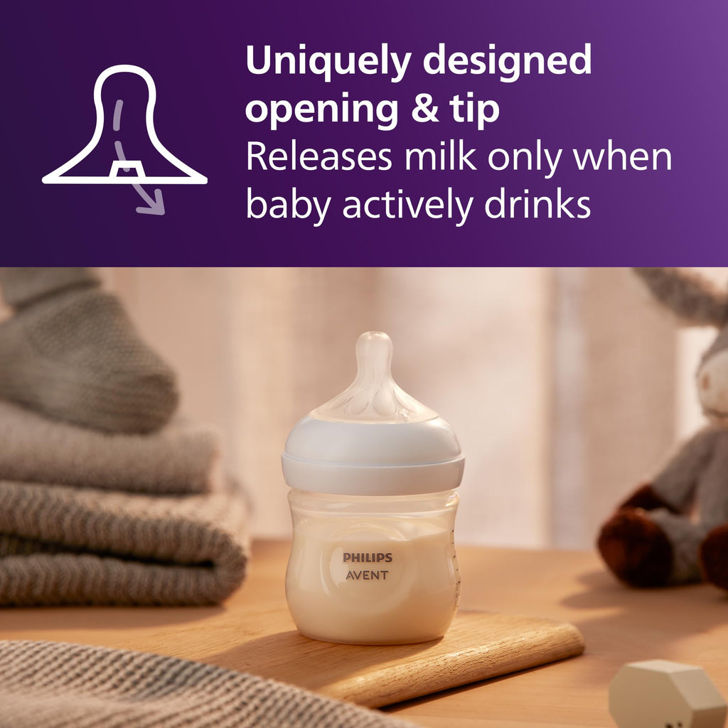 Philips Avent Natural Baby Bottles, 4 oz, 2-Pack, Slow Flow (SCY900/02)