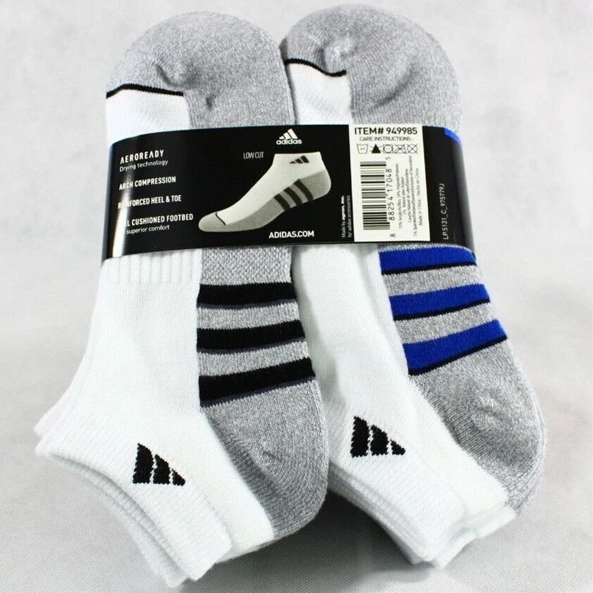 adidas Aeroready Cushioned Low Cut Socks, 6-Pack, White, Shoe Size 6-12