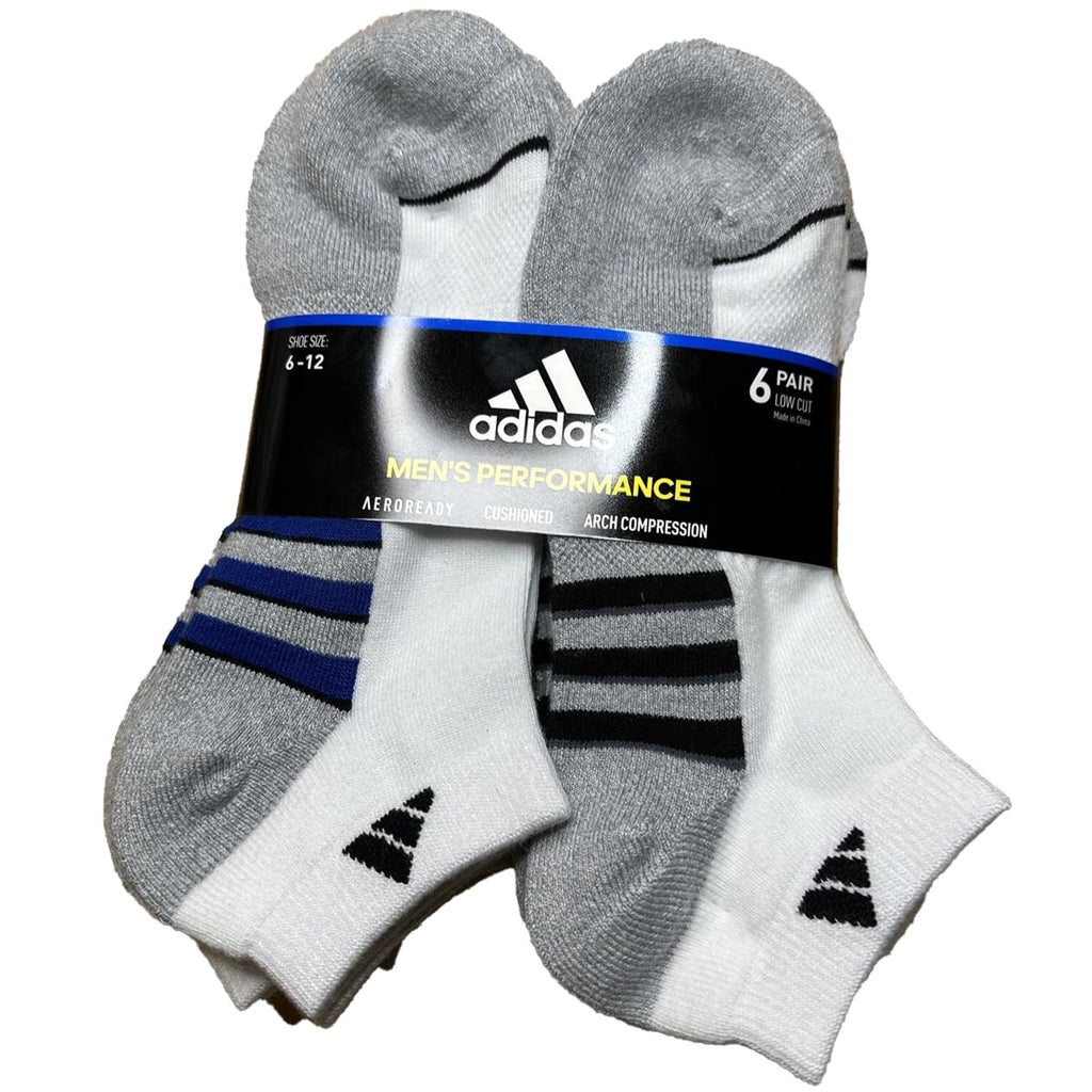 adidas Aeroready Cushioned Low Cut Socks, 6-Pack, White, Shoe Size 6-12