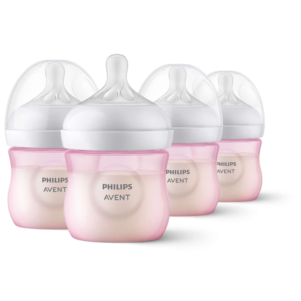 Philips Avent Natural Response Baby Bottle, 4 oz, Slow Flow, Pink, 4-Pack (SCY900/14)