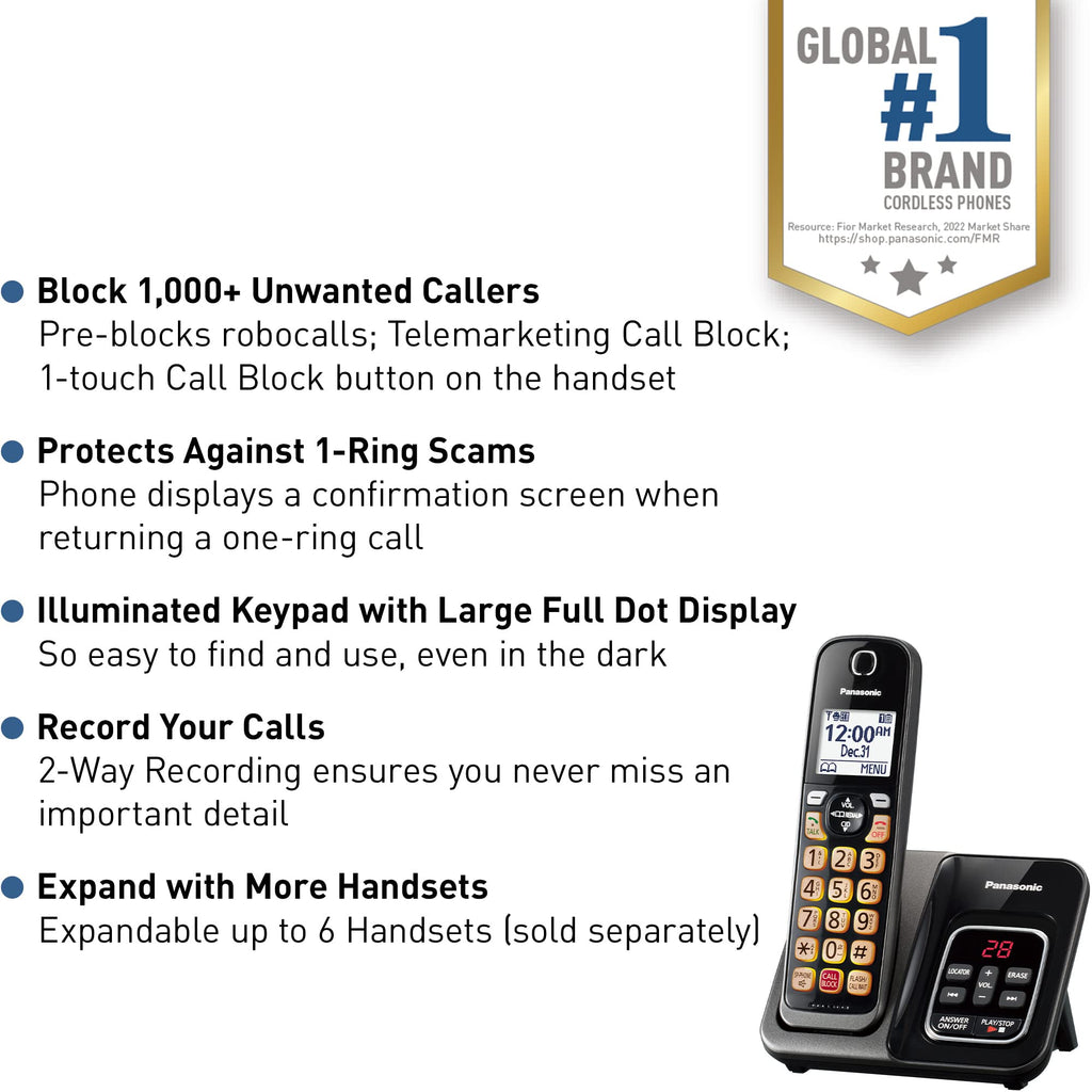 Panasonic KX-TGD832M Cordless Phone with Answering Machine, 2 Handsets