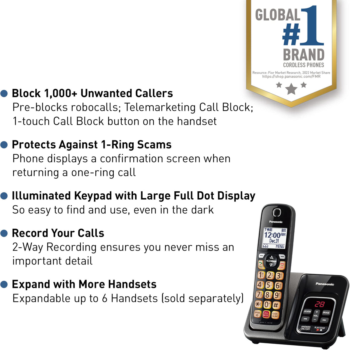 Panasonic KX-TGD832M Cordless Phone with Answering Machine, 2 Handsets