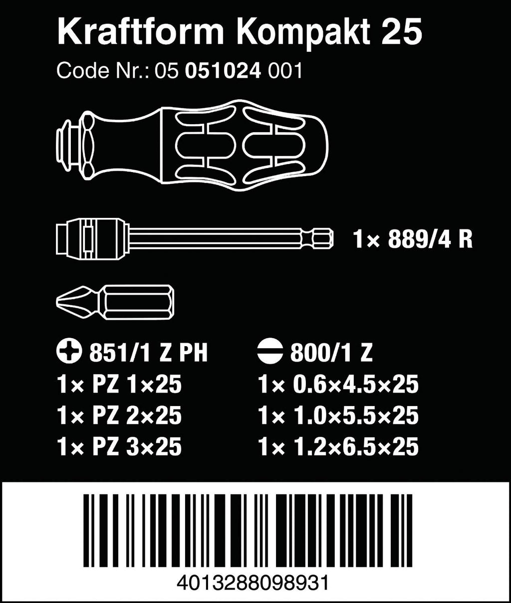 Wera Kraftform Kompakt 25 Bit Holder Set with Pouch (05051024001)