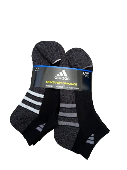 adidas Men's Low Cut Socks, 6-Pack, Black, Shoe Size 6-12
