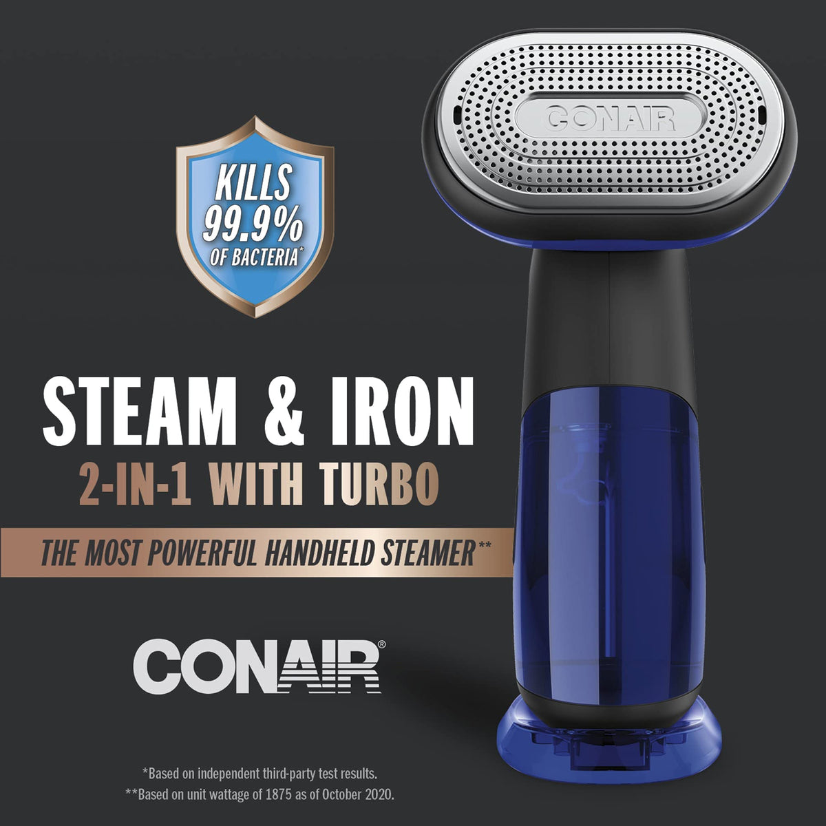 Conair Turbo ExtremeSteam 2-in-1 Handheld Steamer and Iron, 1875W, Black/Blue