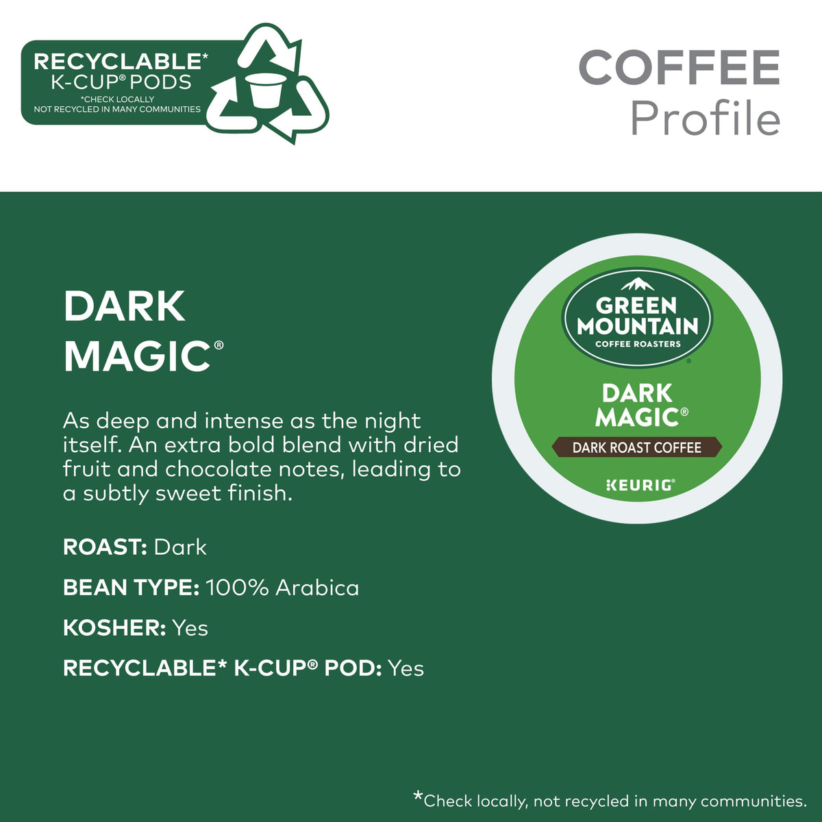 Green Mountain Coffee Dark Magic K-Cup Pods, Dark Roast, 48 Count (2 x 24)