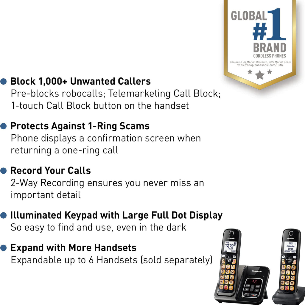 Panasonic KX-TGD832M Cordless Phone with Answering Machine, 2 Handsets