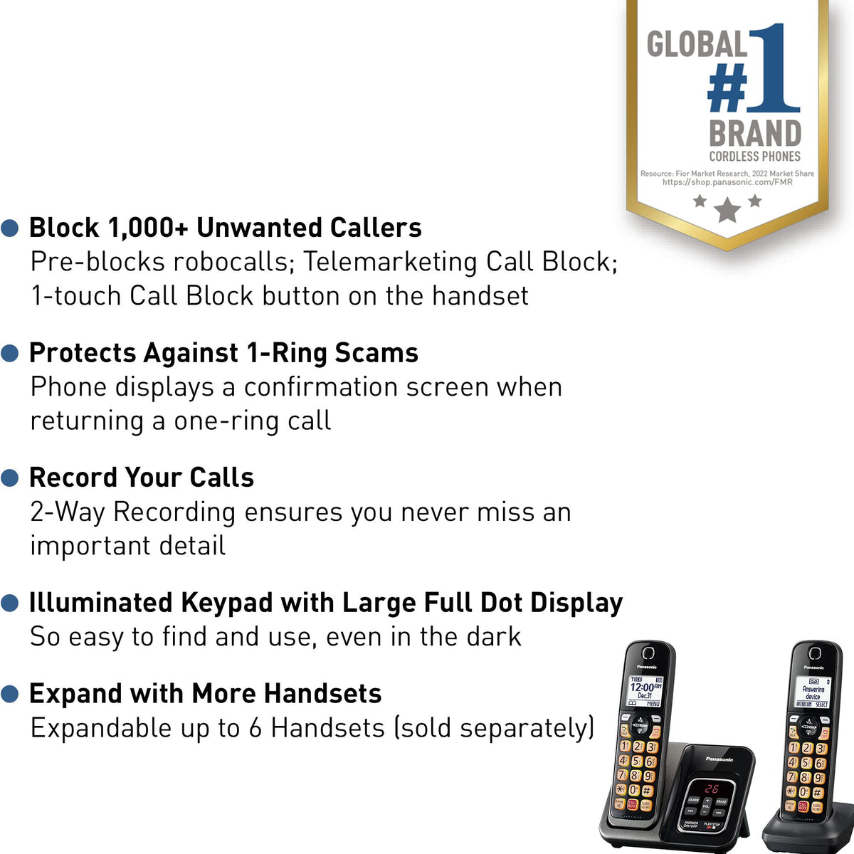 Panasonic KX-TGD832M Cordless Phone with Answering Machine, 2 Handsets