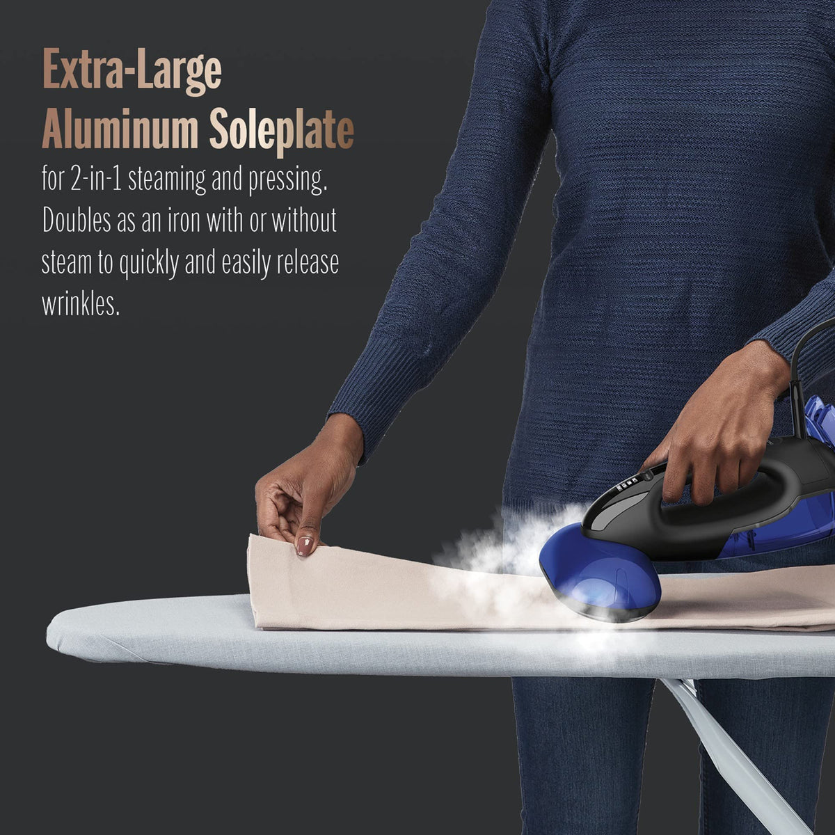 Conair Turbo ExtremeSteam 2-in-1 Handheld Steamer and Iron, 1875W, Black/Blue